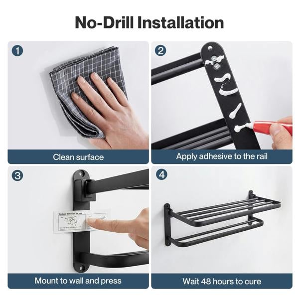 Levede Towel Holder with 2 Bars Wall Mounted Black No Drill Bathroom Shelf Black