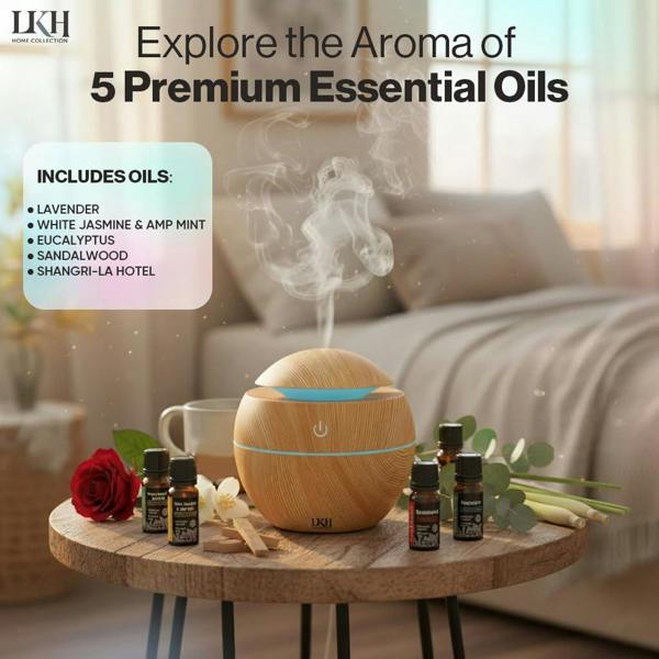 LKH HOME COLLECTION LKH Essential Oil Diffuser & Humidifier 130ML - Aromatherapy Diffuser with 5 Oils - USB Powered LED Mood Light  for Home