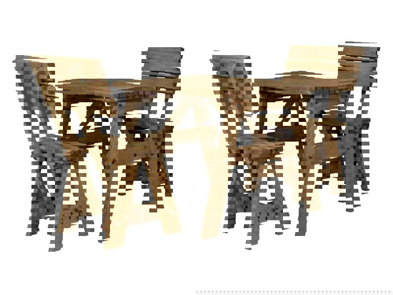 Victoria Space-Saving Picnic Table and Benches Set with Backrest – Rustic Finish Wooden Outdoor Dining Set for Gardens and Patios
