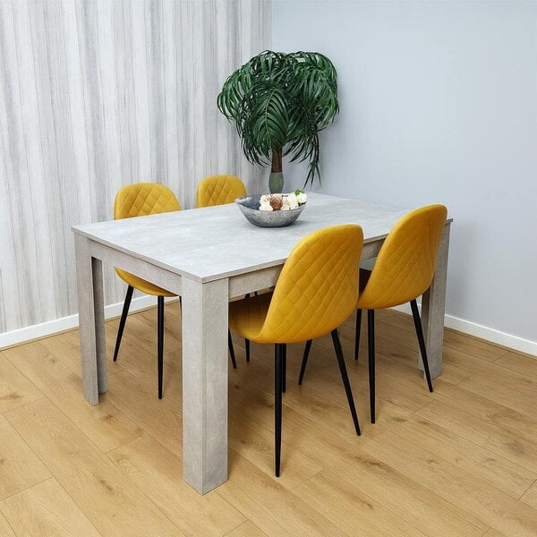 KOSY KOALA Wooden Rectangle Dining Table Set With 4 Mustard Gem Pattern Chairs Dining Room Furniture