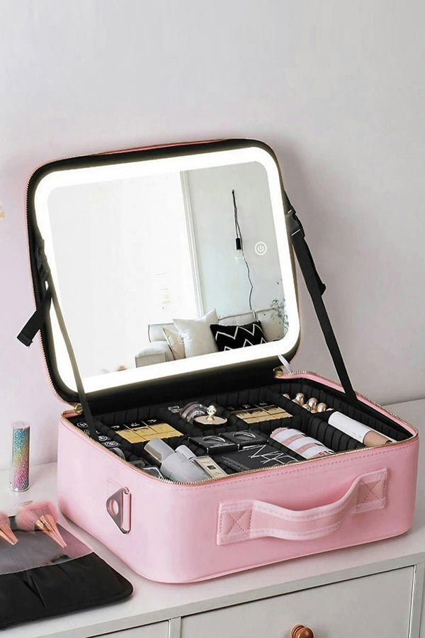 Living and Home Makeup Storage Bag with Three Colour LED Mirror