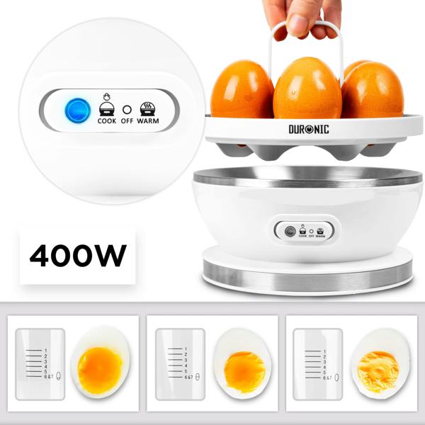 Duronic Electric Egg Boiler EB27 WE Steamer for Eggs 400W Automatic Egg Boiler Electronic Omelette Maker Poacher for 7 Soft, Medium & Hard Boiled Eggs