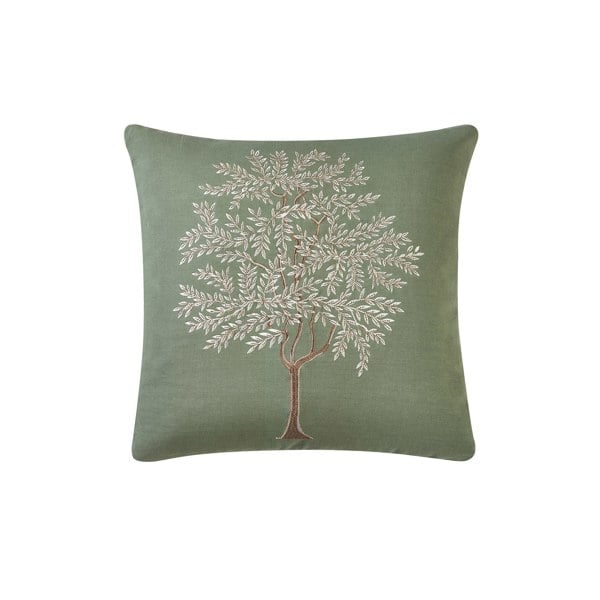 Catherine Lansfield Woodland Trees Embroidered Cushion Green