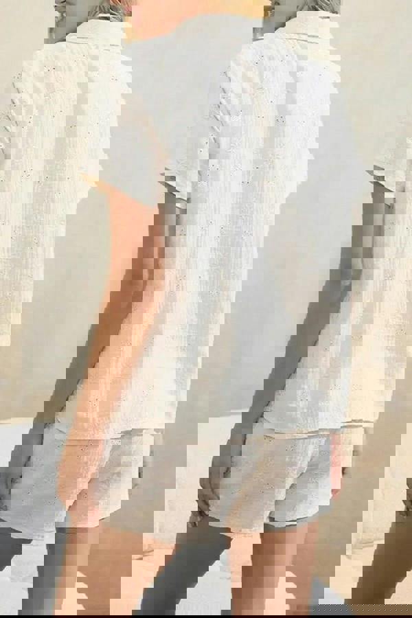 WOVCOR 2-Piece 100% Cotton Floral Embroidered Woven Pajama Set with Shorts