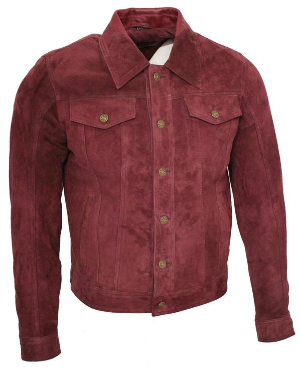 Infinity Leather Mens Trucker Classic Suede Leather Shirt Jeans Jacket