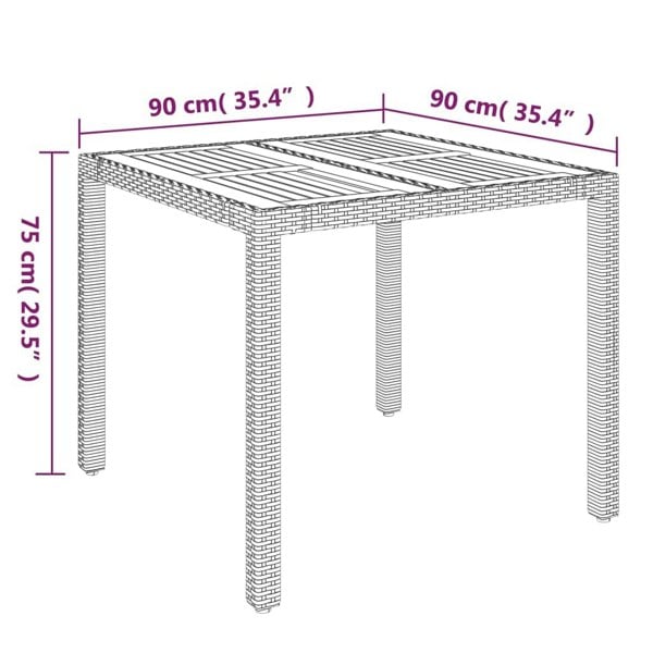 Berkfield Garden Table with Wooden Top Black 90x90x75 cm Poly Rattan