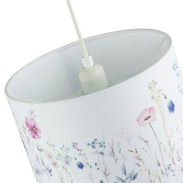 Pink and Lilac Floral Round Lamp Shade with White Cotton Inner Lining Image 5