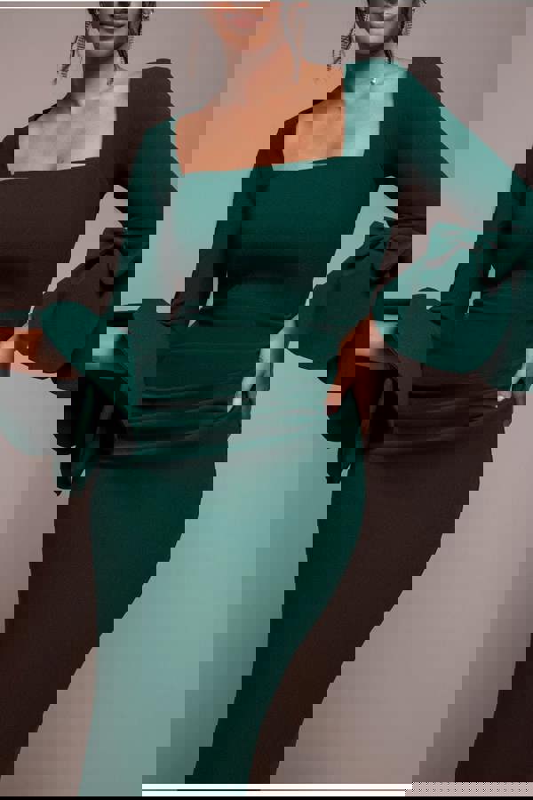 Petal Bow Sleeve Frill Maxi Dress - Emerald Green DR4767