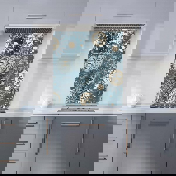 Warren Reed - Designer Silver Blue Moon and Stars Kitchen Splashback