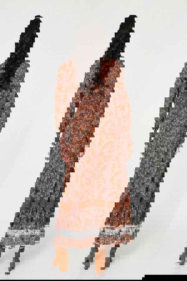 Rust | Paisley Shirred Lace Trim Maxi Dress
