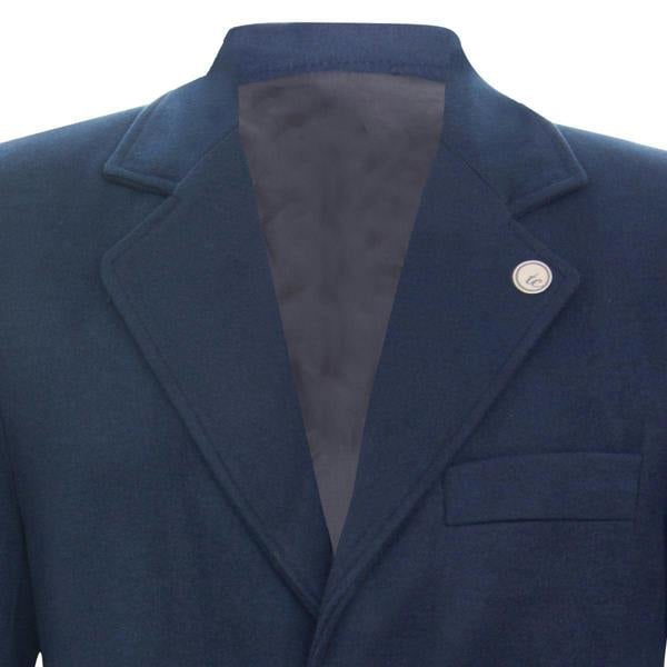 TruClothing Men's Long Navy Wool Slim Fit Overcoat