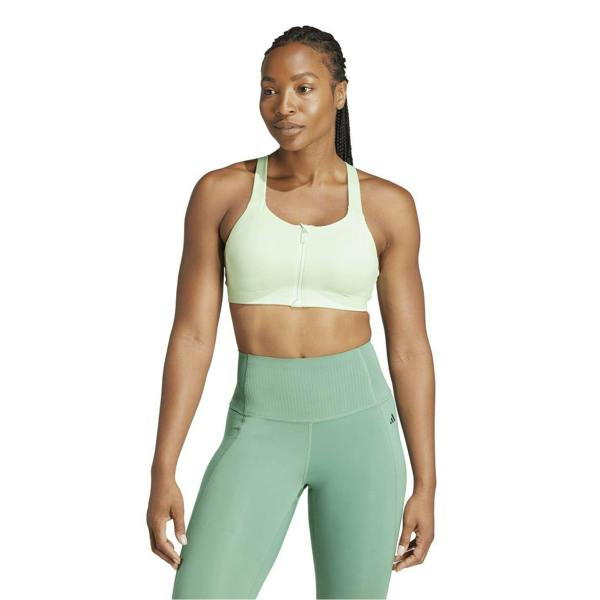 Adidas Womens/Ladies Zip Front Snug Fit Sports Bra - Green - 