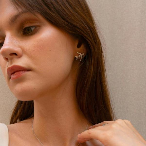 Spero London Airplane Sterling Silver Stud Earring