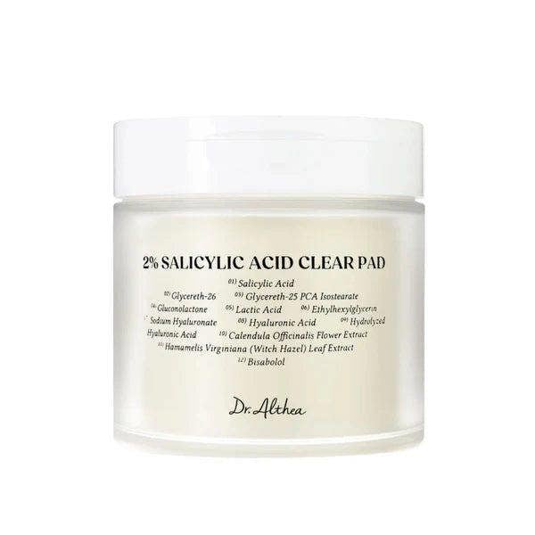 Dr. Althea 2% Salicylic Acid Clear Pad – 65 dual-textured BHA exfoliating pads for acne-prone skin at Atelier De Glow UK.