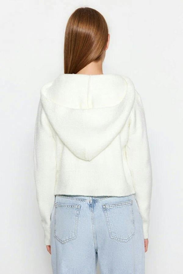 WOVCOR Hooded Zippered Knit Crop Cardigan