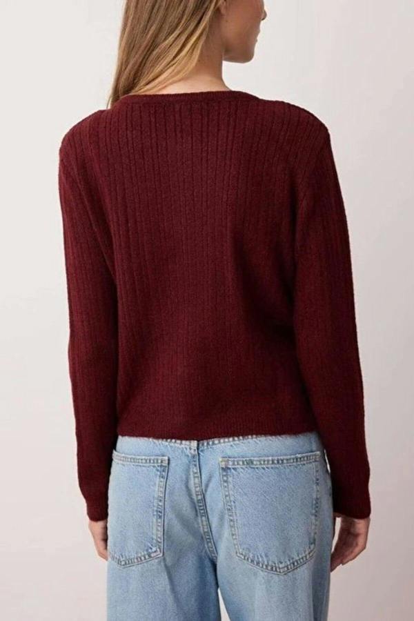 WOVCOR 2-Piece Square Neck Cardigan-Blouse Knit Set with Lace Garnish