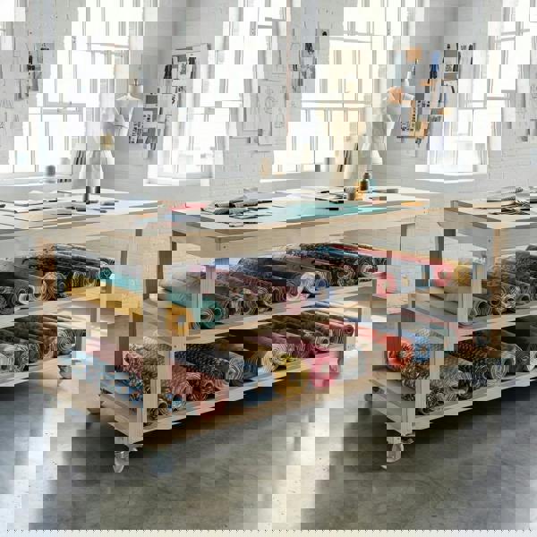 Arbor Garden Solutions Wooden Workbench MDF Top Depth-4ft With Wheels and Double Shelf