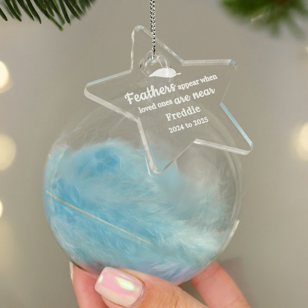 Personalised Memento Company Personalised Blue Memorial Feather Bauble