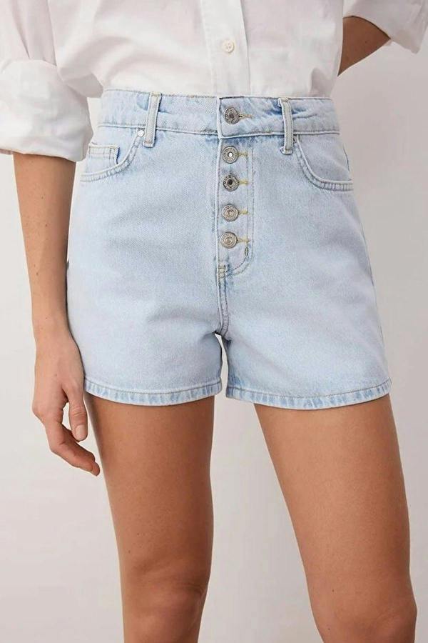 WOVCOR Front Button High Waist Mini Denim Shorts