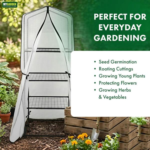 My Garden Outdoor Living My Garden Greenhouse 3 & 4 Tier with Shelving & PE Mesh Cover with Zip Closure-Free Standing Greenhouse Shelves & Steel Frame