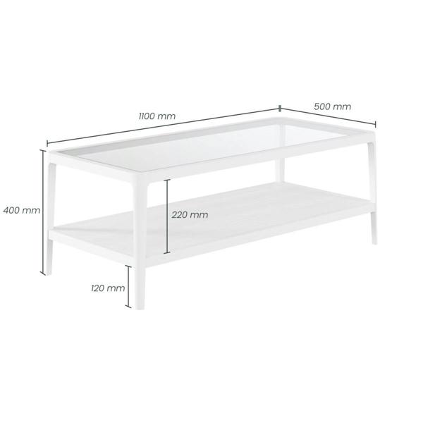 Wyld Haus San Senastian White Wood and Glass Top Coffee Table with Bottom Shelf