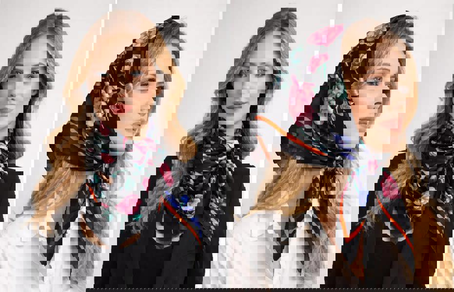 Anyyou Fashion Premium Satin Square Scarf – Black Pink Silk-Feel Neckwrap for Women