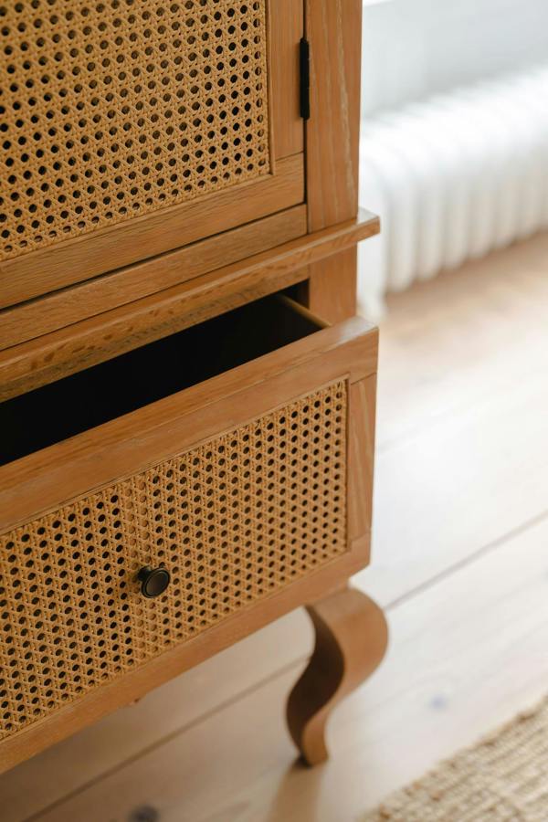 Statement Furniture Louis Large French Combi Wardrobe with Cane Rattan Doors and Drawer