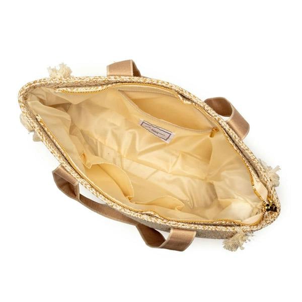Elie Beaumont Summer Tote - Fringe Gold Diamond Jacquard weave
