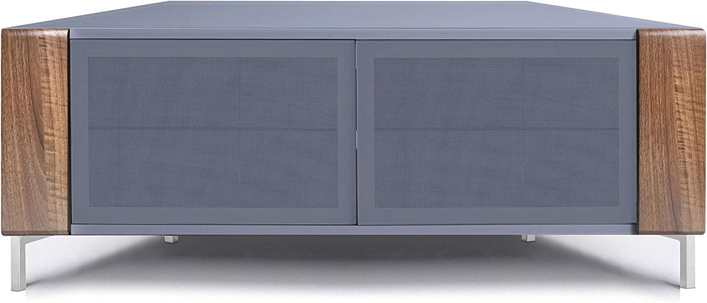 MDA Designs CORVUS Corner-Friendly Grey BeamThru Glass Doors with Walnut Profiles Contemporary Cabinet for Flat Screen TVs up to 50"
