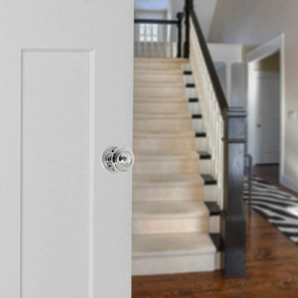 EDH Door Hardware Polished Chrome Georgian Round Door Knobs with Tubular Latch – 1 Pair