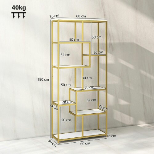 Wyld Haus Lolaha Wood And Metal White And Gold Tone 7 Tier Geometric Display Bookcase