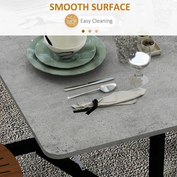 Grey marble-effect tabletop with smooth surface and black table edge
