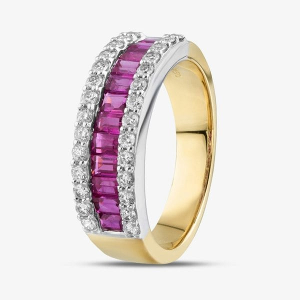 T. H. Baker 18ct Two Colour Gold Baguette Cut Ruby & Brilliant Cut Diamond Half Eternity Ring R19039-RUBY N
