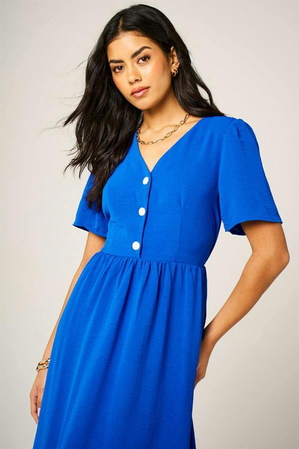 FS Collection Button Front Midi Dress In Royal Blue