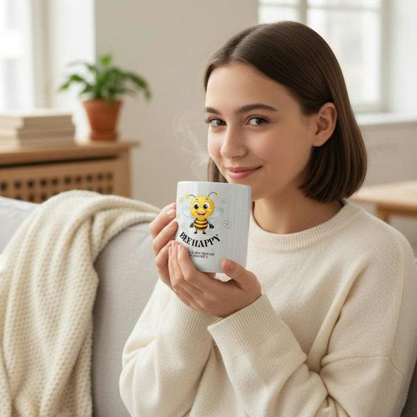 Personalised Bee Happy Mug | Gift for Friend, Sister