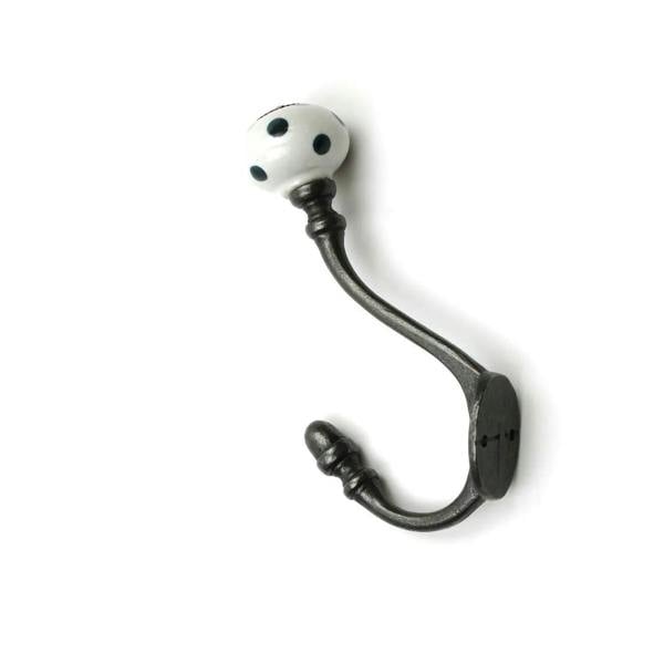 Hand Finished Dark Green Polka Dot Ceramic Coat Hooks - Pack of 4