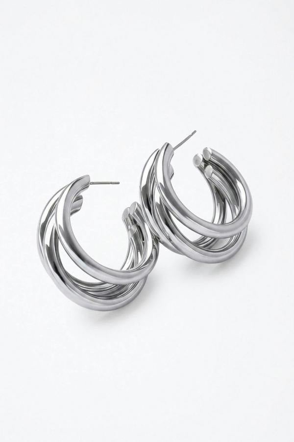 Serla Silver Triple Hoop Earrings