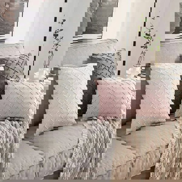 Anyhouz Anypillow Pillowcase Cream Diamond Lattice Embroidered Decorative Cushion Cover