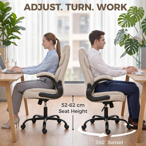 HOMCOM Office Chair, Executive Desk Chair w/ Flip-up Armrest, Cream White