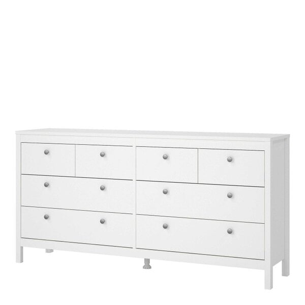 Wyld Haus Gossmere White Wooden Large Double Dresser 8 Drawers Silver Handles