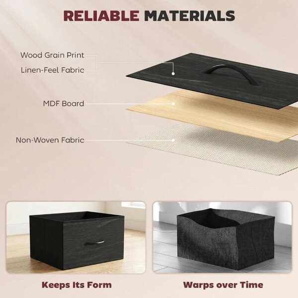 Chest of Drawers, Dresser with 10 Fabric Drawers, Tall Storage Unit with 4 Pockets and 2 Hooks Steel Frame, Black