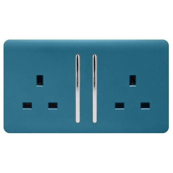 Trendi Switch 2 Gang Long Switched Plug Socket in Ocean Blue