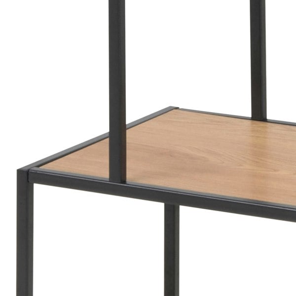 Furniture To Go Seaford Black Metal Asymmetrical Bookcase with 3 Oak Shelves