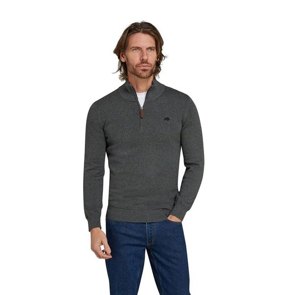 Raging Bull Mens Classic Knitted Cashmere Blend Quarter Zip Jumper - Charcoal - 