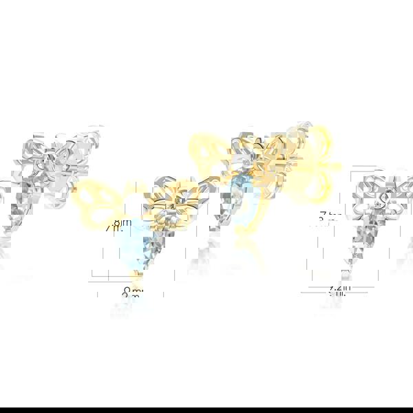 Gemondo Honeycomb Art Nouveau Pear Shape Topaz and Diamond Bee Stud Earrings in 9ct Yellow Gold