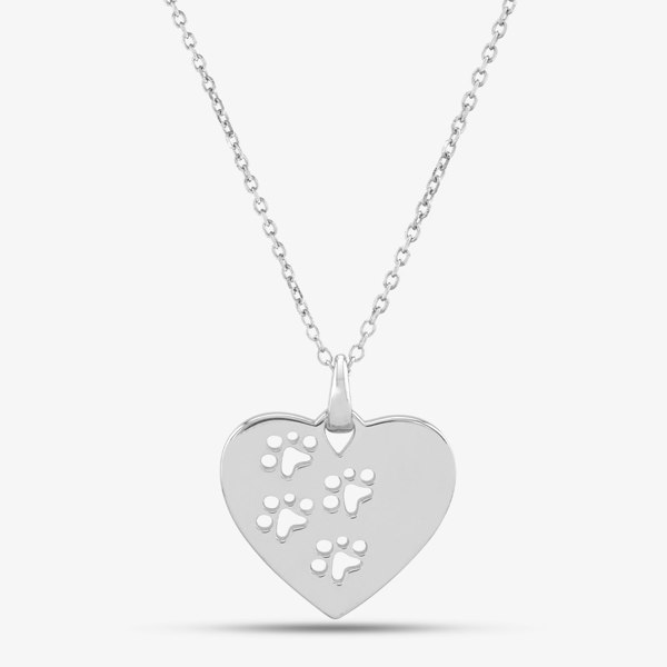 T. H. Baker Silver Heart With Cut Out Paw Prints Pendant Necklace SP05946B