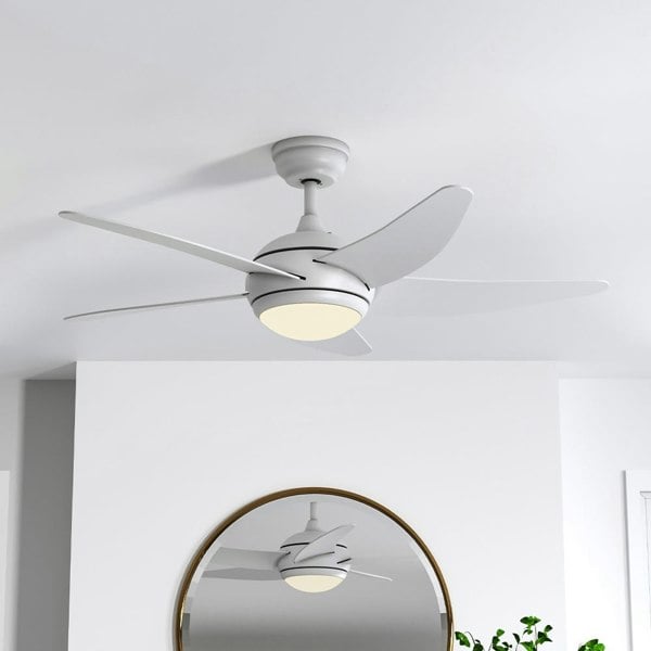 52inch Reversible Ceiling Fan W/Light Remote Control 3/5 Blades 5 Speed Timer Ceiling Lights Living and Home White 5 Fans