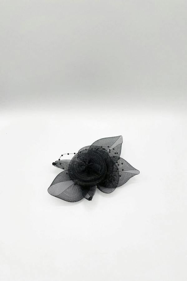 SVNX Rosette Fascinator & Brooch in Black