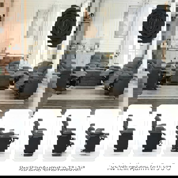 Furniture One Electric Reclining Sofa Set, Corduroy Fabric Recliner Sectional Sofa Suite-Adjustable Backrest and Footrest, Jumbo Cord Fabric Recliner