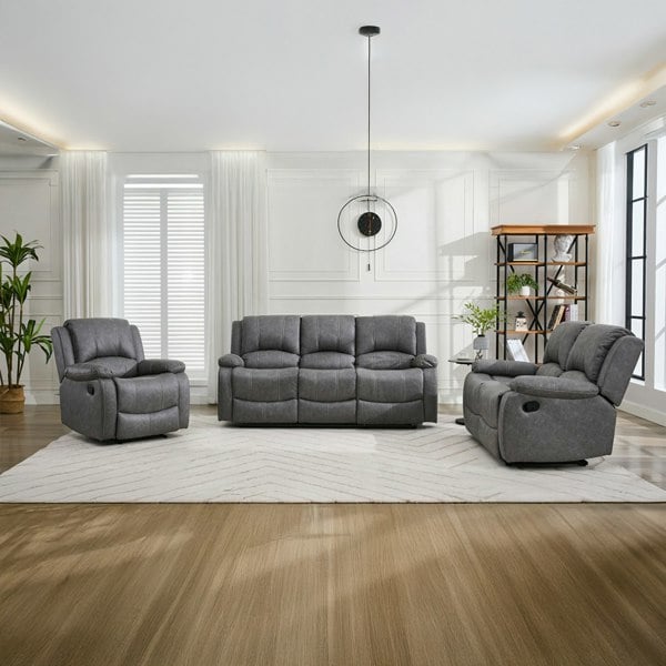 Furnishings For Less Alaska Dark Grey 3 Piece Reclining Sofa Suite